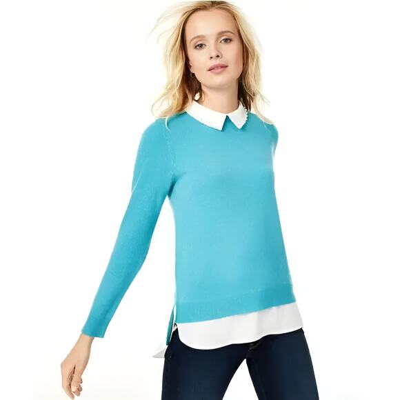 Charter Club Womens Rhinestone Pearl Embellished Layered Knit Cashmere Sweater L - Picture 1 of 8